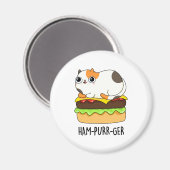 Ham-Spint-Ger Funny Kitty Cat Hamburger Pun Magneet (Voorkant / Achterkant)