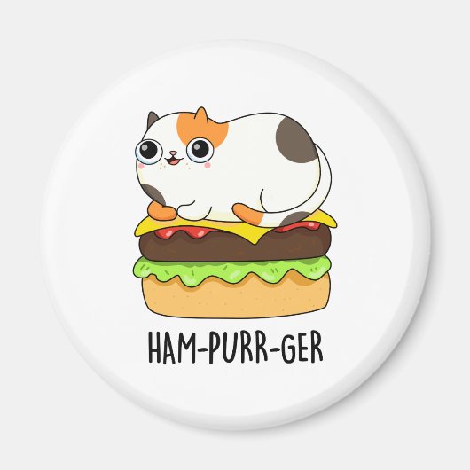 Ham-Spint-Ger Funny Kitty Cat Hamburger Pun Magneet (Voorkant)