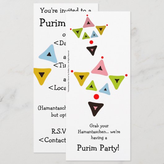 Hamantaschen Clowns Purim Party Invitation Kaart (Voorkant / Achterkant)