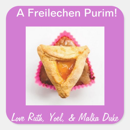 hamantaschen cupcake 1.jpg, Een Freilechen Purim!. Vierkante Sticker (Voorkant)