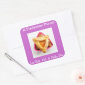 hamantaschen cupcake 1.jpg, Een Freilechen Purim!. Vierkante Sticker (Envelop)