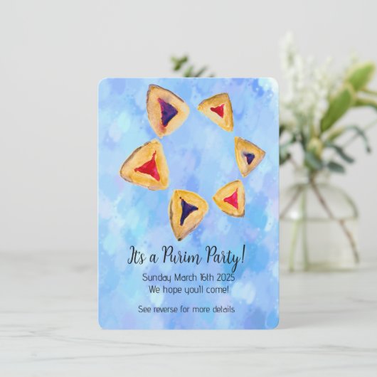 Hamantaschen Star Purim Party Uitnodigingsbijlage Informatiekaartje (Staand voorkant)