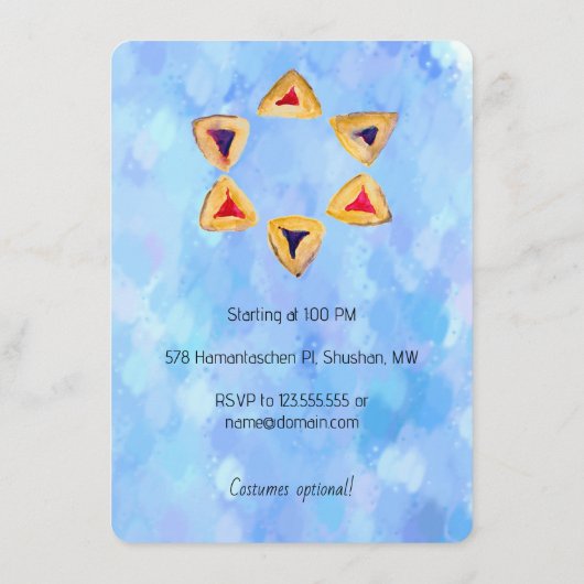 Hamantaschen Star Purim Party Uitnodigingsbijlage Informatiekaartje (Achterkant)