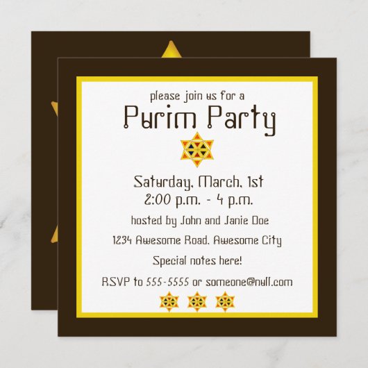 Hamantashen ster van David Purim uitnodiging (Voorkant / Achterkant)