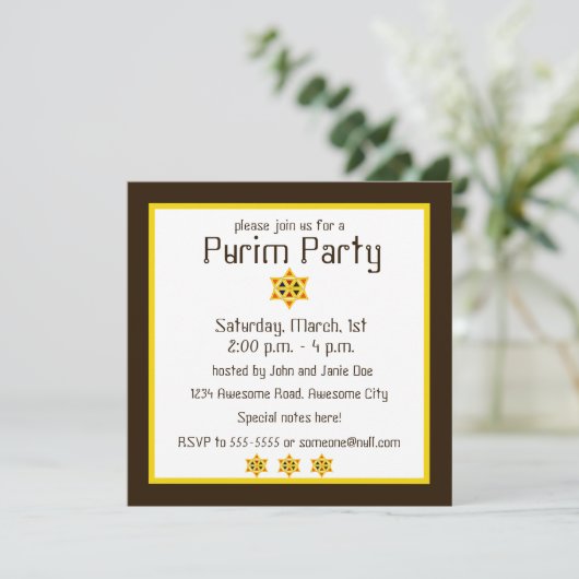 Hamantashen ster van David Purim uitnodiging (Staand voorkant)