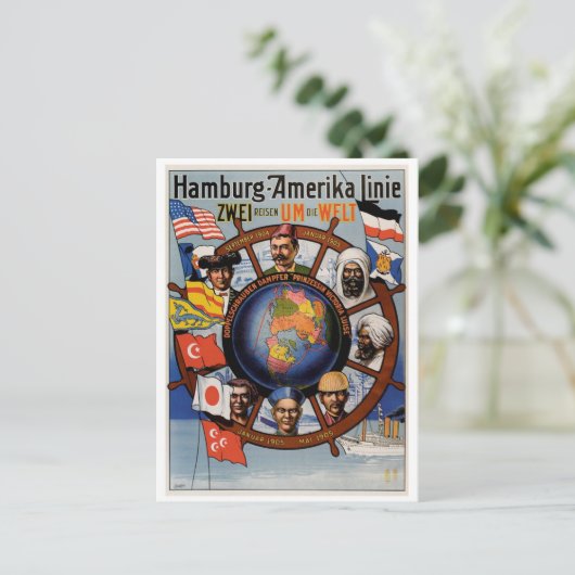 Hamburg Amerika Line Poster Briefkaart (Staand voorkant)