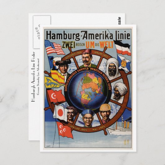 Hamburg Amerika Line Poster Briefkaart (Voorkant / Achterkant)