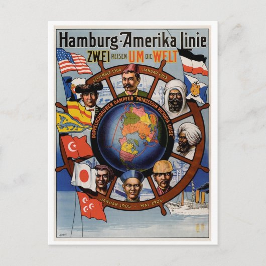 Hamburg Amerika Line Poster Briefkaart (Voorkant)