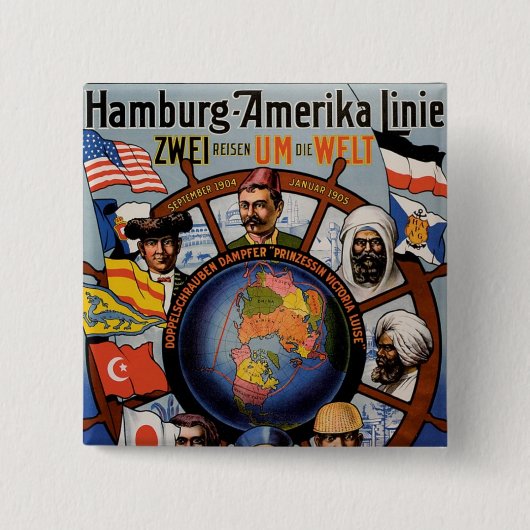 Hamburg Amerika Line Poster Vierkante Button 5,1 Cm (Voorkant)