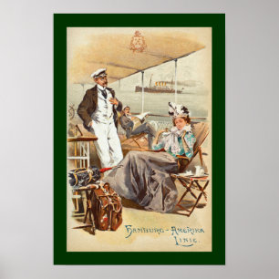 Hamburg-Amerika~SS Furst Bismark~Man/Vrouw op het  Poster