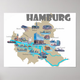 Hamburg benadrukt kaart poster