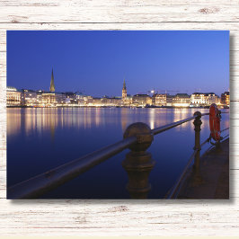 Hamburg Binnenalster blaue Stunde Postkarte Briefkaart