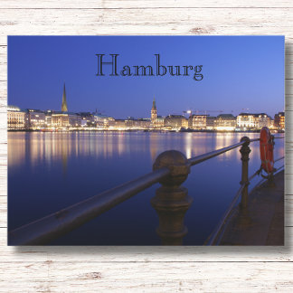 Hamburg Binnenalster blaue Stunde Postkarte Briefkaart