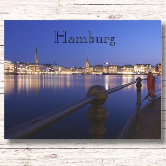 Hamburg Binnenalster blaue Stunde Postkarte Briefkaart