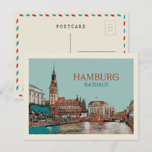 Hamburg City Hall District illustratie Briefkaart (Voorkant / Achterkant)