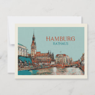 Hamburg City Hall District illustratie Briefkaart