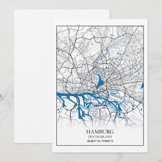 Hamburg Deutschland Duitsland City Map Coordinates Feestdagenkaart (Voorkant / Achterkant)