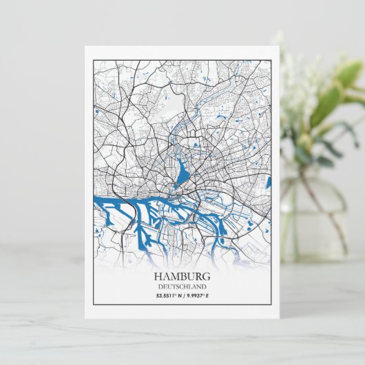 Hamburg Deutschland Duitsland City Map Coordinates Feestdagenkaart (Staand voorkant)