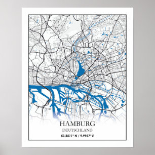 Hamburg Deutschland Duitsland City Map Coordinates Poster