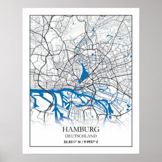 Hamburg Deutschland Duitsland City Map Coordinates Poster
