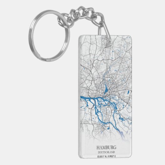 Hamburg Deutschland Duitsland City Map Coordinates Sleutelhanger (Voorkant Links)