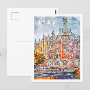 Hamburg Duitsland Beroemde Reisplaats Waterverf Briefkaart