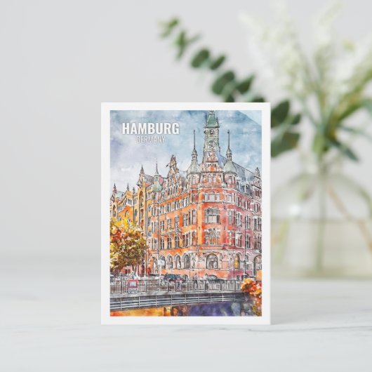 Hamburg Duitsland Beroemde Reisplaats Waterverf Briefkaart (Staand voorkant)