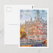 Hamburg Duitsland Beroemde Reisplaats Waterverf Briefkaart (Voorkant / Achterkant)