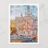 Hamburg Duitsland Beroemde Reisplaats Waterverf Briefkaart (Voorkant)