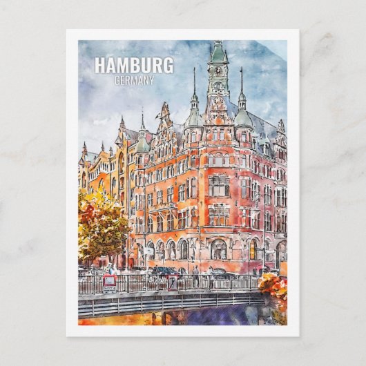 Hamburg Duitsland Beroemde Reisplaats Waterverf Briefkaart (Voorkant)