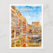 Hamburg Duitsland Beroemde Travel Waterverf Sketch Briefkaart (Voorkant)