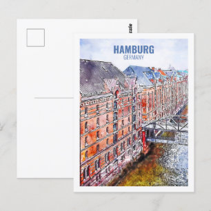 Hamburg Duitsland Beroemde Travel Waterverf Sketch Briefkaart