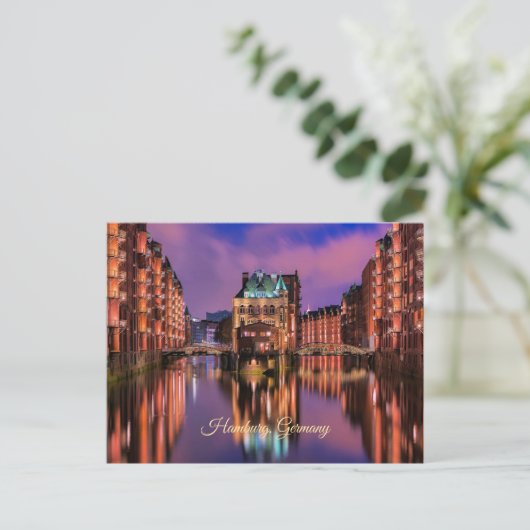 Hamburg, Duitsland bij nacht Briefkaart (Staand voorkant)