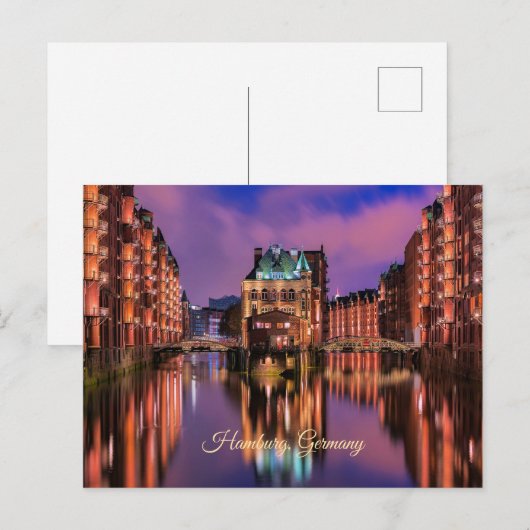 Hamburg, Duitsland bij nacht Briefkaart (Voorkant / Achterkant)
