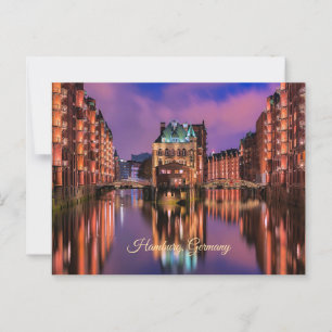Hamburg, Duitsland bij nacht Briefkaart