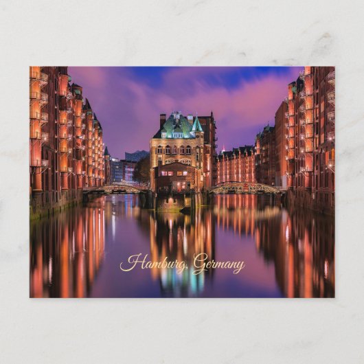 Hamburg, Duitsland bij nacht Briefkaart (Voorkant)
