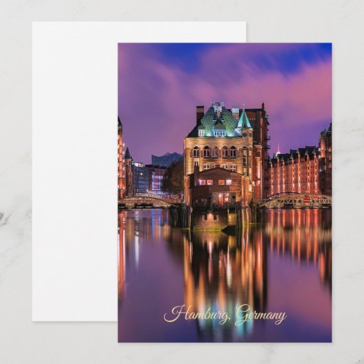 Hamburg, Duitsland bij nacht Feestdagenkaart (Voorkant / Achterkant)