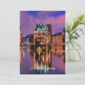 Hamburg, Duitsland bij nacht Feestdagenkaart (Staand voorkant)