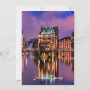 Hamburg, Duitsland bij nacht Feestdagenkaart