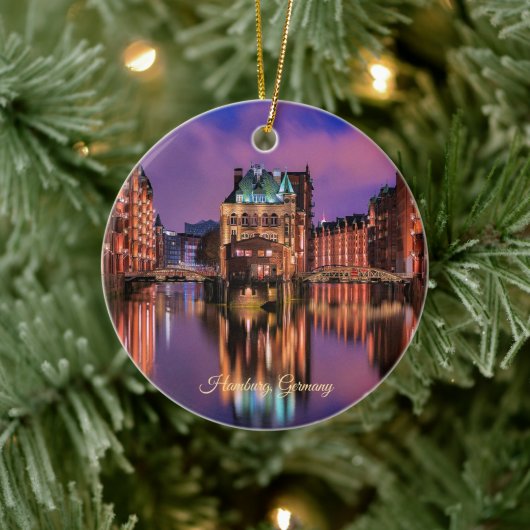 Hamburg, Duitsland bij nacht Keramisch Ornament (Boom)