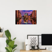 Hamburg, Duitsland bij nacht Poster (Thuiskantoor)