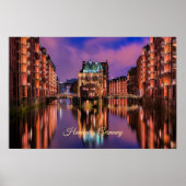 Hamburg, Duitsland bij nacht Poster (Voorkant)