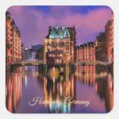 Hamburg, Duitsland bij nacht Vierkante Sticker (Voorkant)