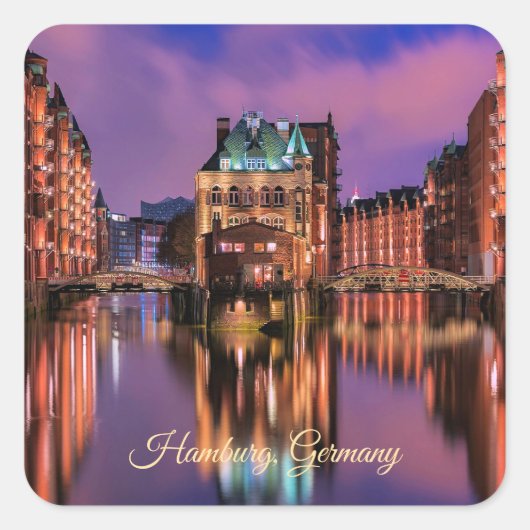 Hamburg, Duitsland bij nacht Vierkante Sticker (Voorkant)