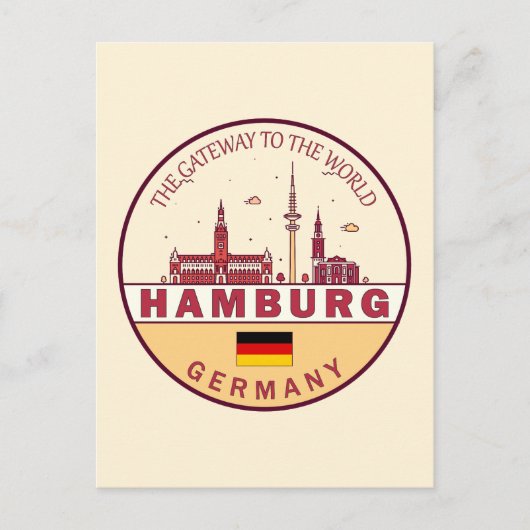 Hamburg Duitsland City Skyline Emblem Briefkaart (Voorkant)