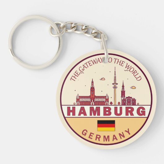Hamburg Duitsland City Skyline Emblem Sleutelhanger (Voorkant)