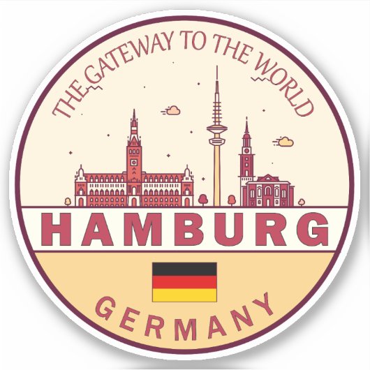 Hamburg Duitsland City Skyline Emblem Sticker (Voorkant)