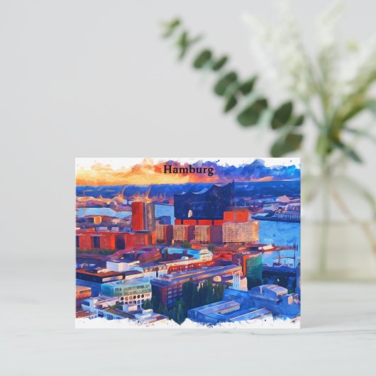 Hamburg Duitsland City Uitzicht Waterverf Briefkaart (Staand voorkant)