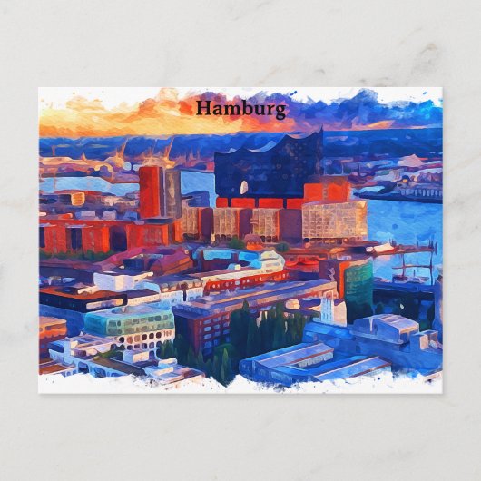 Hamburg Duitsland City Uitzicht Waterverf Briefkaart (Voorkant)