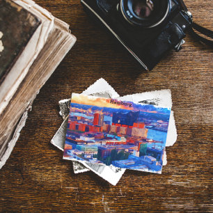 Hamburg Duitsland City Uitzicht Waterverf Briefkaart